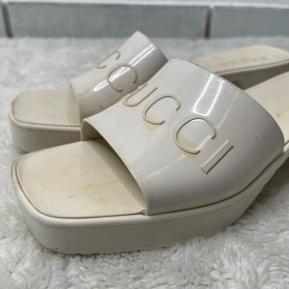 GUCCI Women's White Heeled Square Toe Slide Sandals Shoes Size 39 - Picture 4 of 16